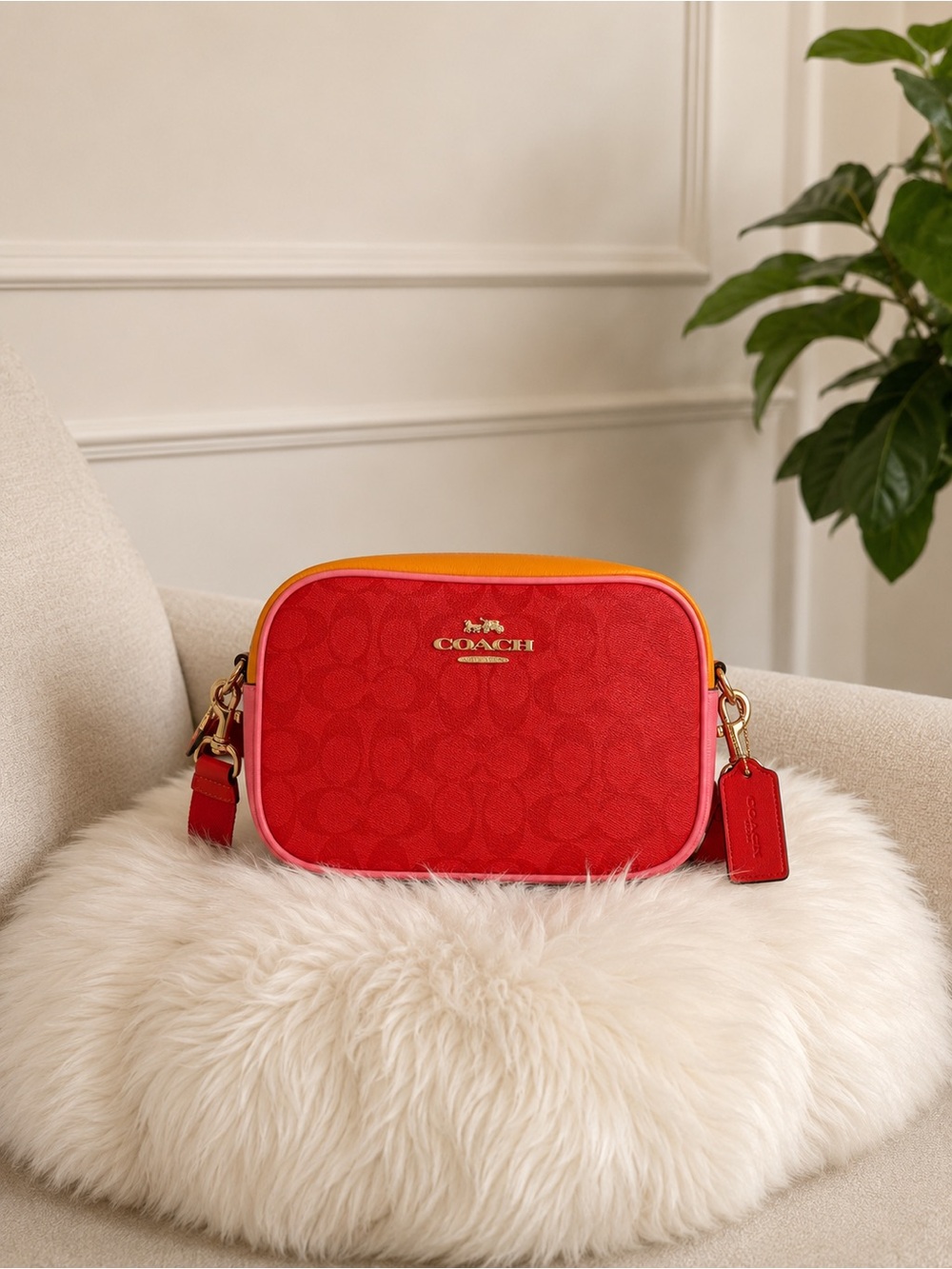 Coach Jamie MultiColored Leather Shoulder Bag with Zip Closure